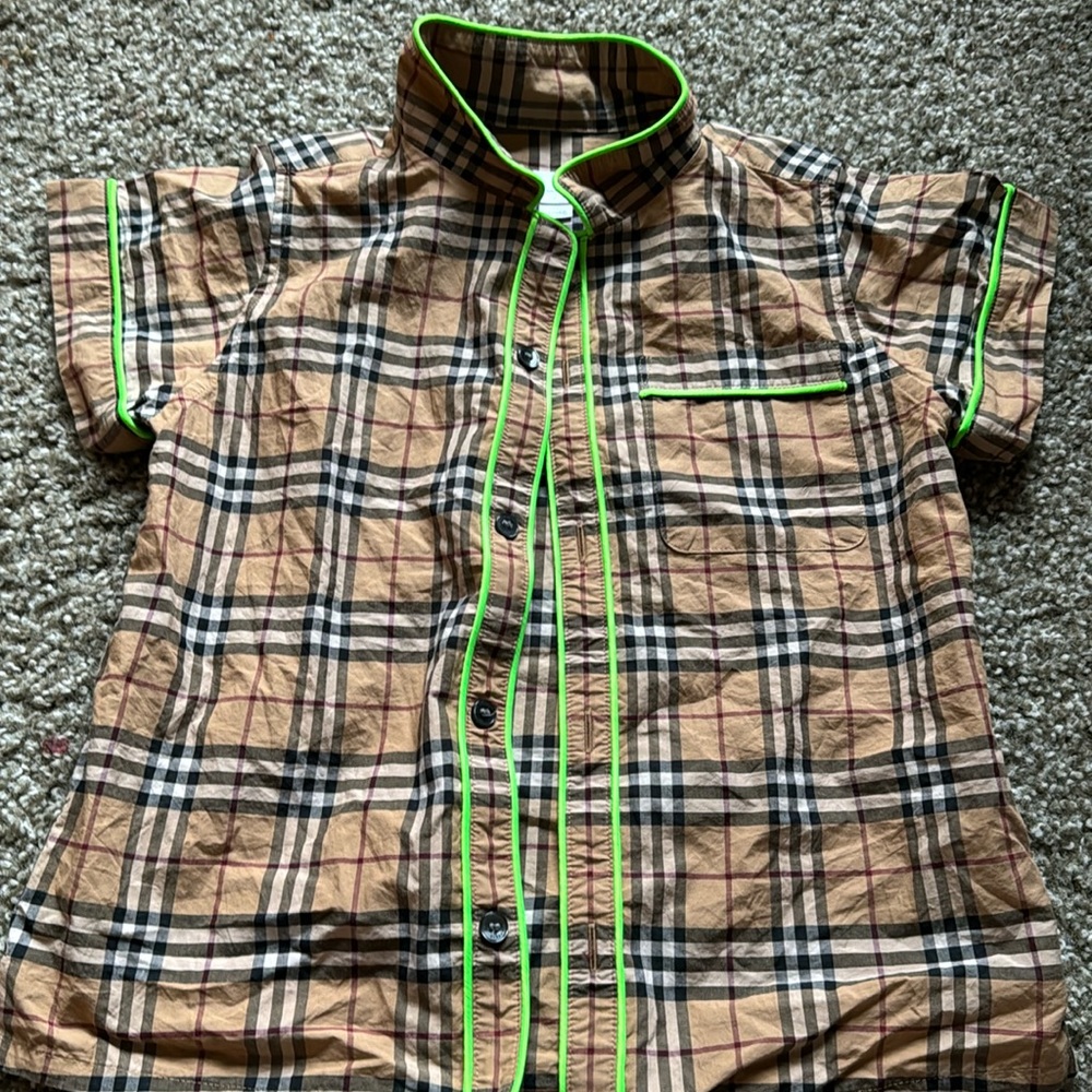 Lime green piped Burberry shirt great condition worn once